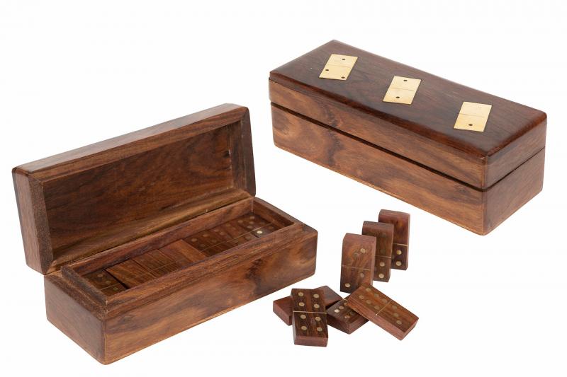 Dekoration Spel Domino Trä/Guld 6,5x16x5cm