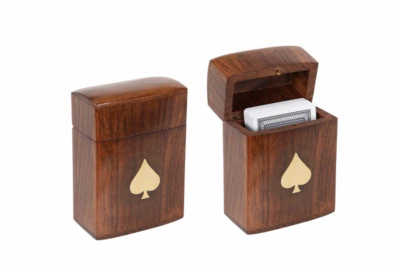 Dekoration Spel Kortleks Box Trä/Guld 8x4x11,5cm 1 st