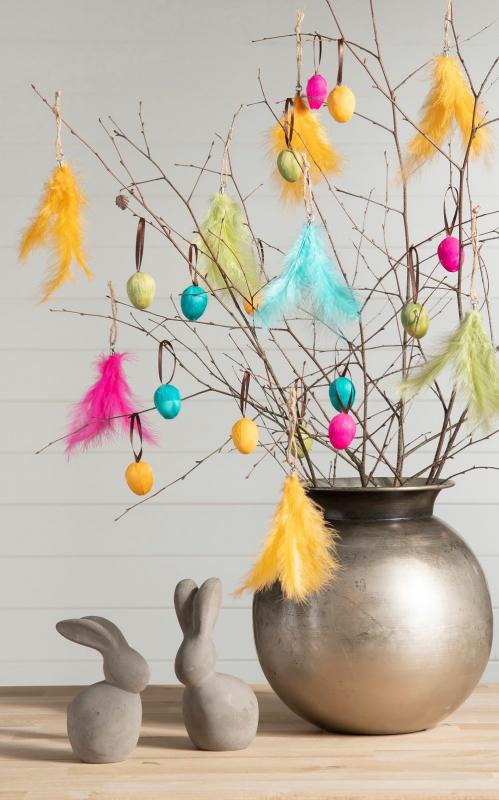 Påskdekoration Ägg Mix Fjäder Mini Häng 3x4cm 12st