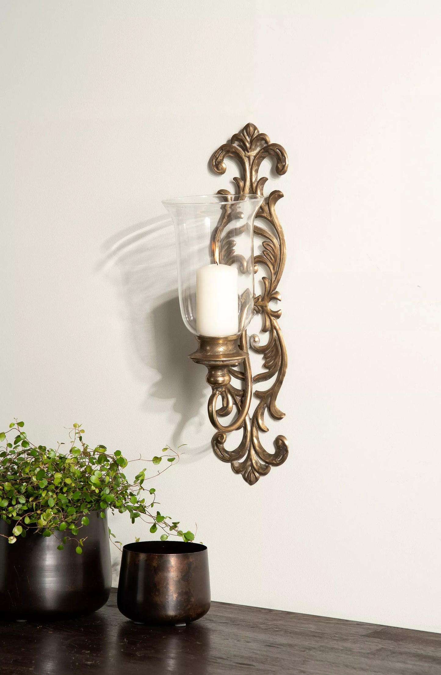 Ljusstake Ljushållare Vägg Guldbrun 14,5x16x52cm