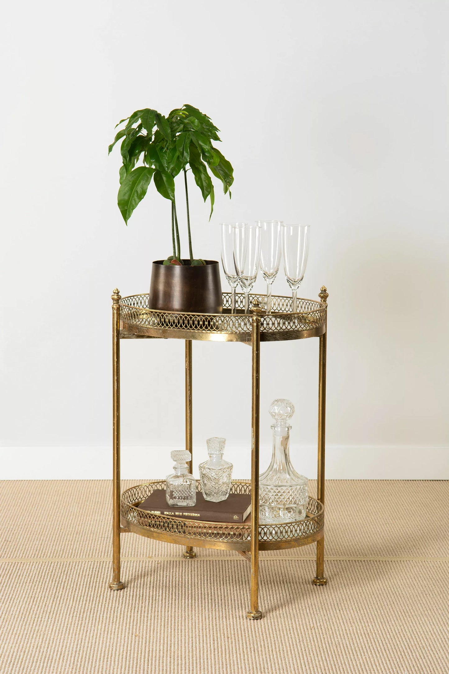 Vinställ Drinkbord med spegel 65 cm - antikmässing