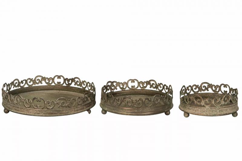 Dekorativt Fat Bricka Fat Metall Grön 25x6,5cm 3-pack