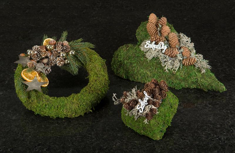Juldekoration Inomhus Mosshjärta Rak 36x23cm 3-pack