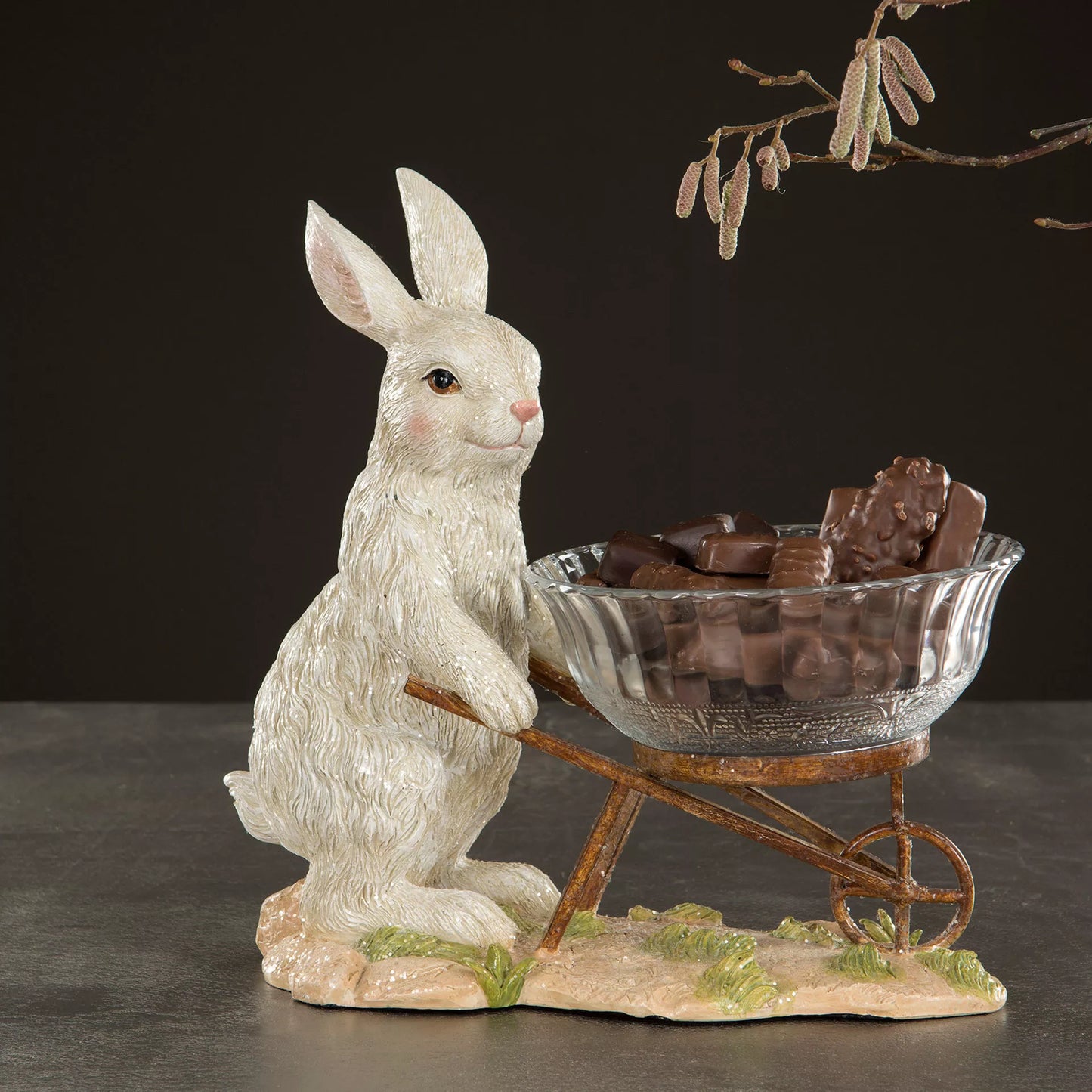 Påskdekoration Hare med glasskål 30 cm