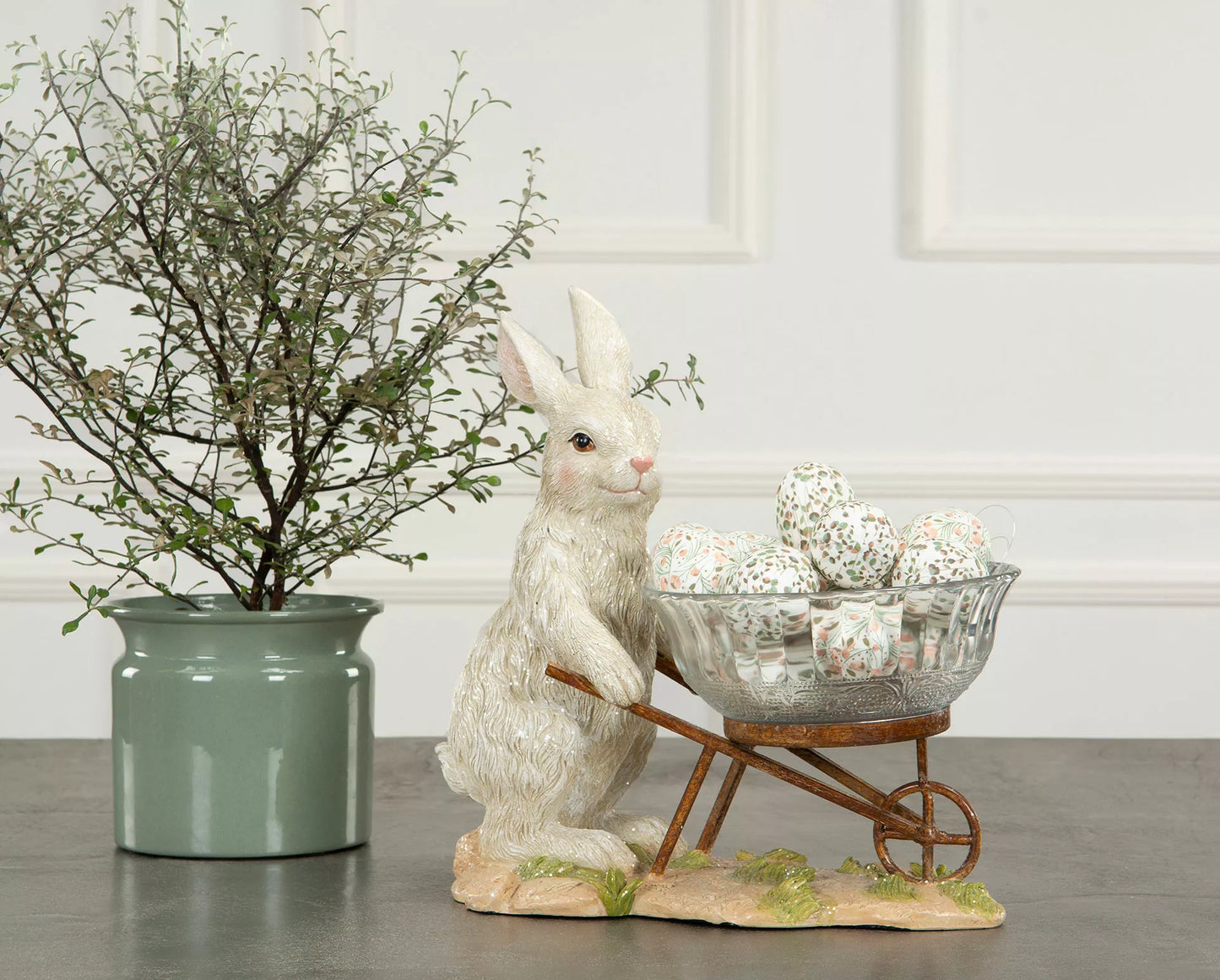 Påskdekoration Hare med glasskål 30 cm
