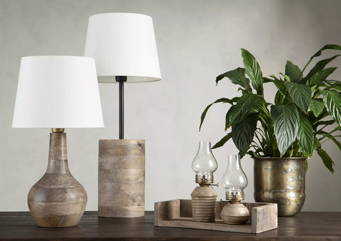 Bordslampa Lampfot Ira Trä Antik