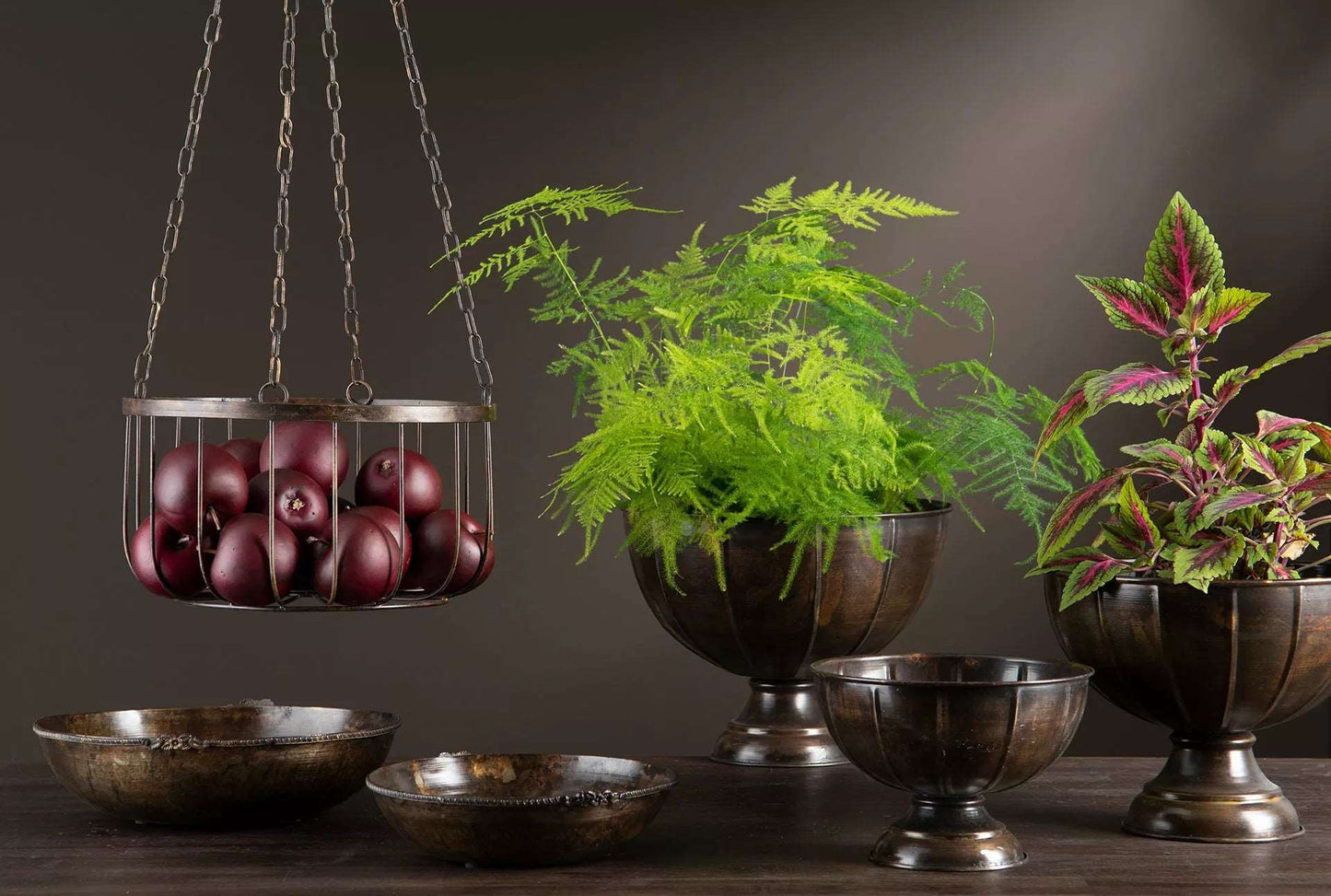 Dekorativ korg Metall Hängande Antik Brun 2-pack Ø27x16cm