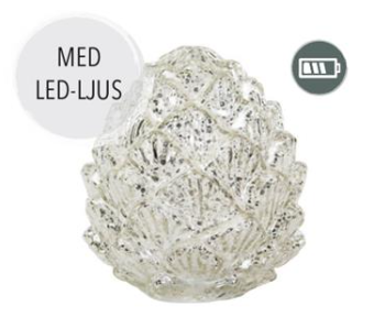 Belysning jul Glaskotte Led/Batteri 17x20cm Fattigmanssilver