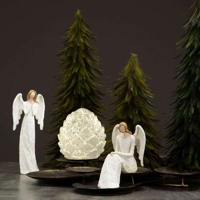 Belysning jul Glaskotte Led/Batteri 17x20cm Fattigmanssilver