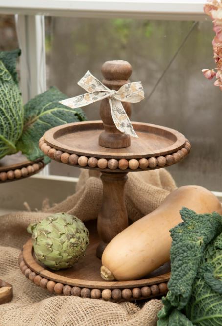 Dekorativt Fat Våningsfat Marble Trä Brun Ø29x36cm