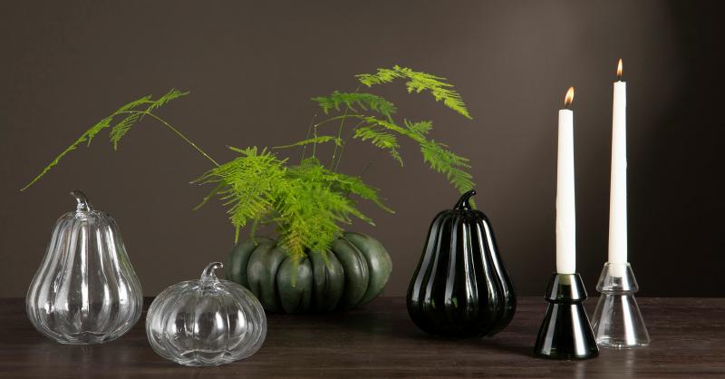 Dekoration Pumpa Glas Avlång Grön 15x20cm