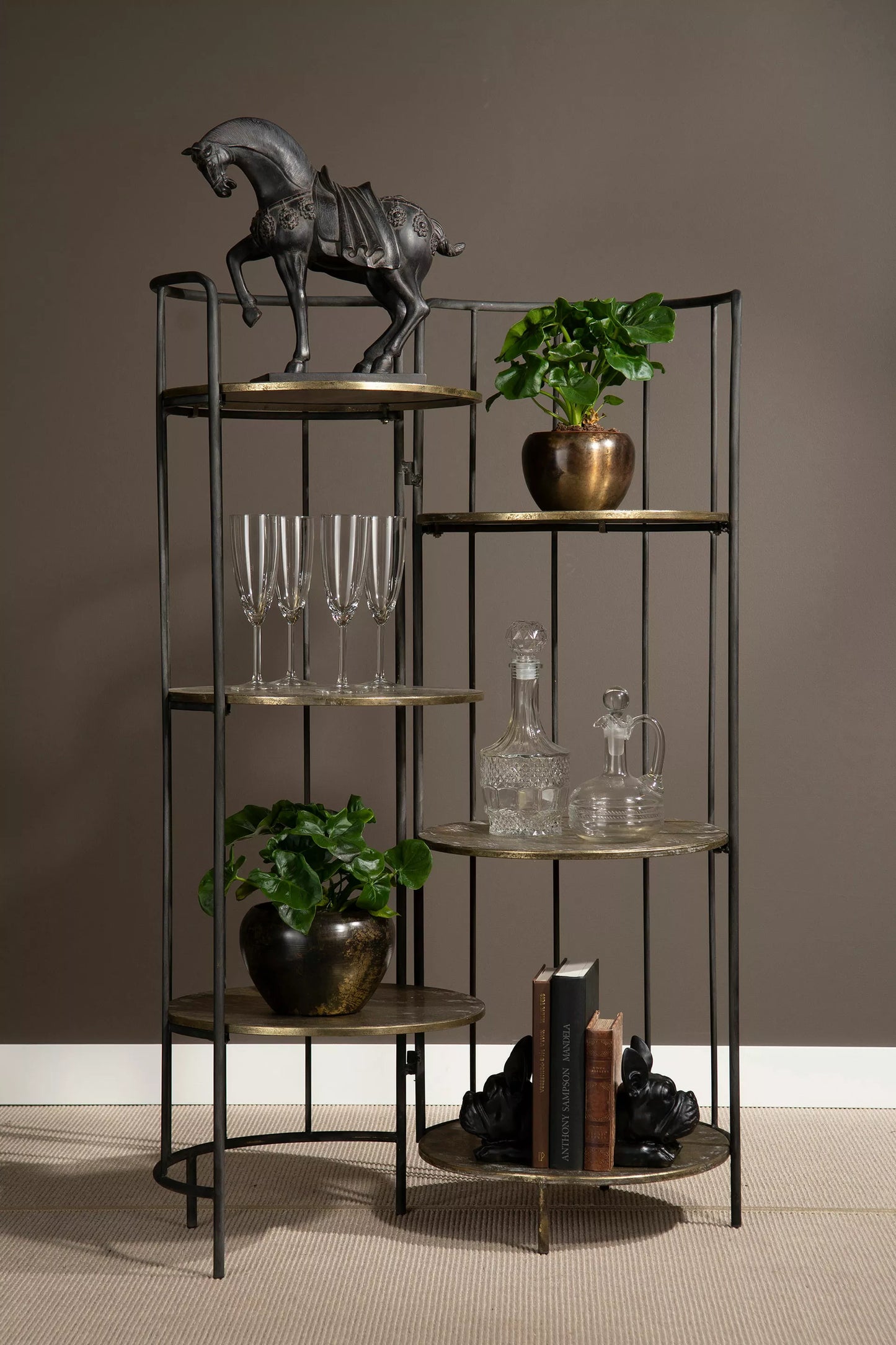 Blomställning Hylla Golv Justerbar Mässing Svart 84x40x120cm