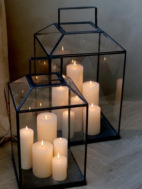 Ljuslykta antik svart large H72/L42/W42 cm drop