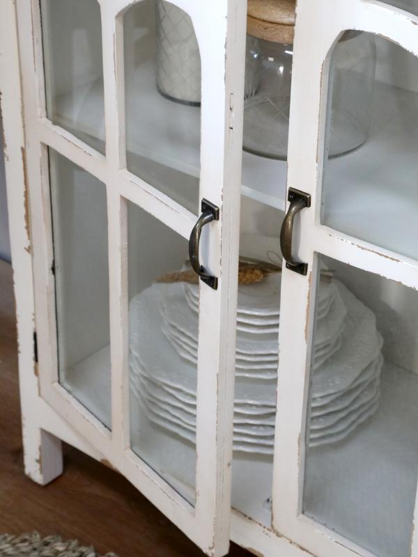 Byrå med böjda glasdörrar H92.5 / L70 / W32 cm antik creme