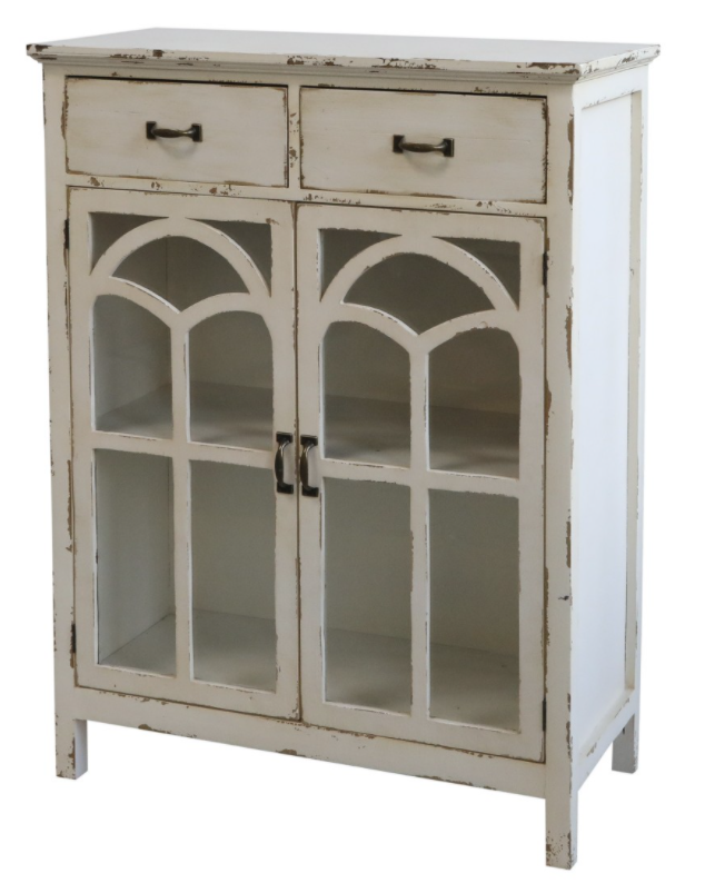 Byrå med böjda glasdörrar H92.5 / L70 / W32 cm antik creme