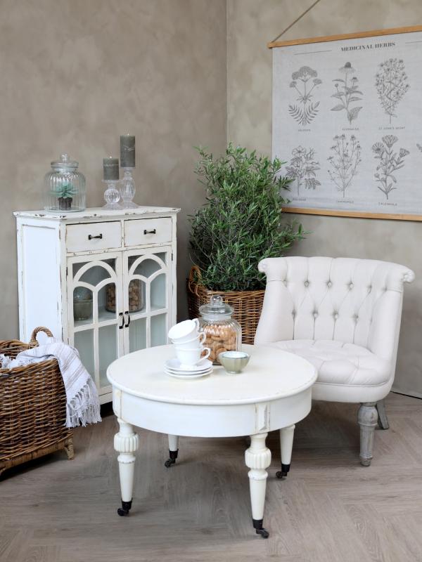 Byrå med böjda glasdörrar H92.5 / L70 / W32 cm antik creme
