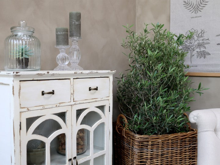Byrå med böjda glasdörrar H92.5 / L70 / W32 cm antik creme