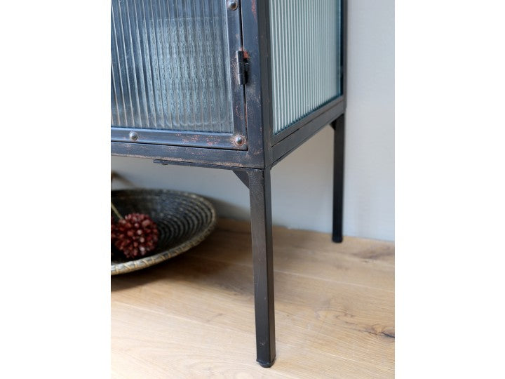 Vitrinskåp räfflade glasdörrar H94 / L200 / B43,5 cm antik svart