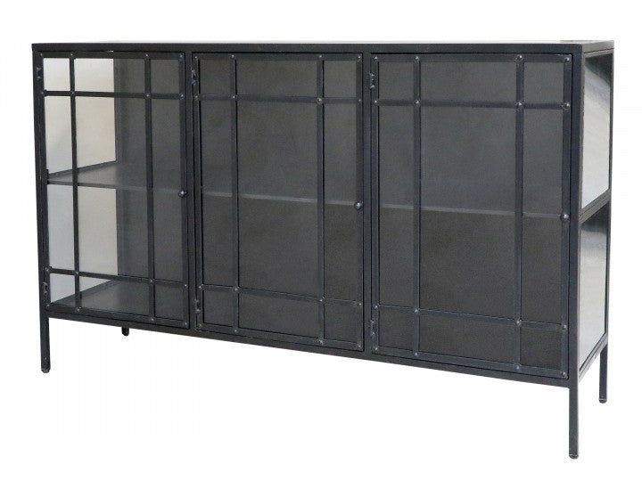 Vitrinskåp med glasdörrar H96 / L156 / B44 cm antiksvart