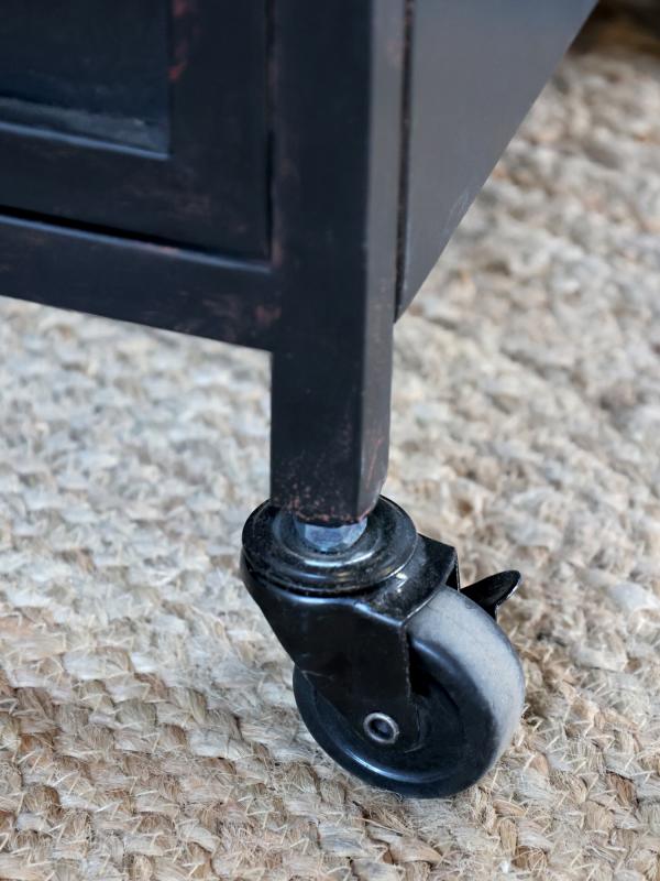 Vitrinskåp hjul glasdörrar H160/L76/B35,5 cm antiksvart drop
