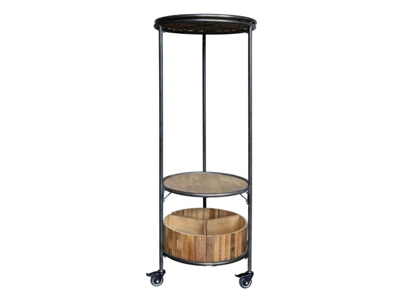 Hylla hjul 3 hyllor och 3 trälådor H160,5/Ø60 cm antiksvart drop