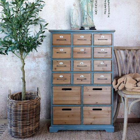 Byrå med 16 lådor H107,5/L67,5/B34 cm antik opal