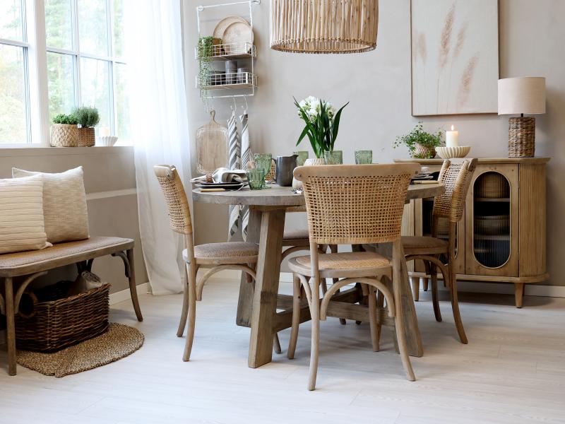 Byrå skänk räfflade glasdörrar trä natur H85/L90/W40 cm drop
