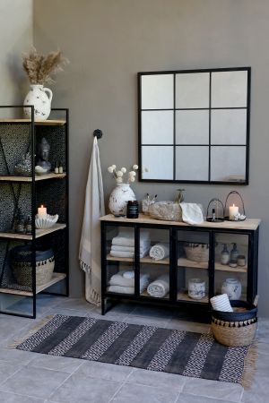 Skänk med 4 dörrar & hyllor H80/L121/B38 cm antiksvart drop
