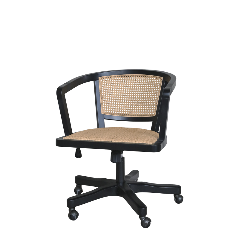 Stol Kontorsstol med flätad sits & rygg H80/L60/B60 cm antiksvart drop