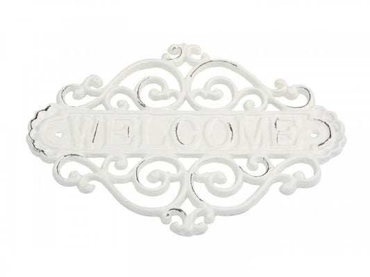 Utomhus Dekoration DIV. Skylt "Welcome" H20 / L28 / W5 cm antik creme