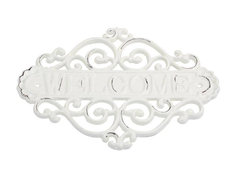 Utomhus Dekoration DIV. Skylt "Welcome" H20 / L28 / W5 cm antik creme