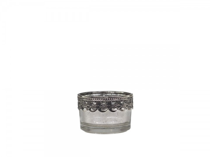 Ljusstake Värmeljushållare med silverdekoration H3,5 / Ø5 cm antik silver
