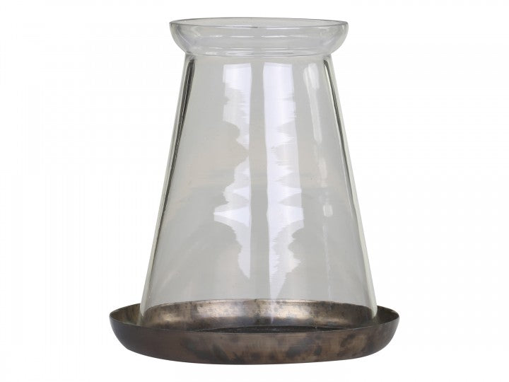Ljuslykta m. glas H14/Ø14 cm antique mässing 1 st
