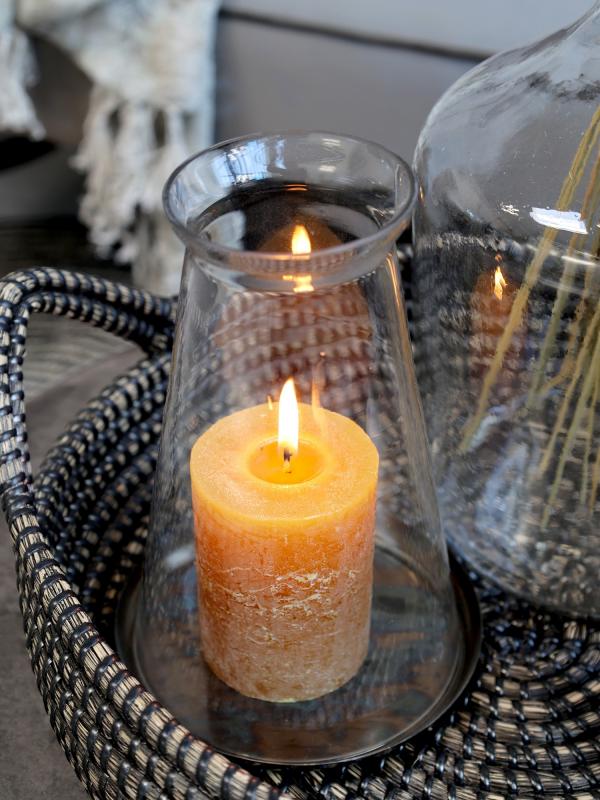 Ljuslykta m. glas H14/Ø14 cm antique mässing 1 st