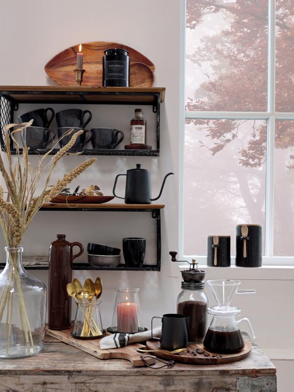 Ljuslykta m. glas H14/Ø14 cm antique mässing 1 st