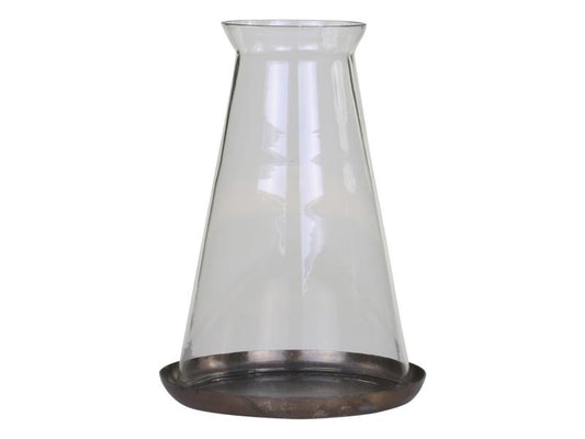 Ljuslykta m. glas H22/Ø15 cm antique mässing 1 st