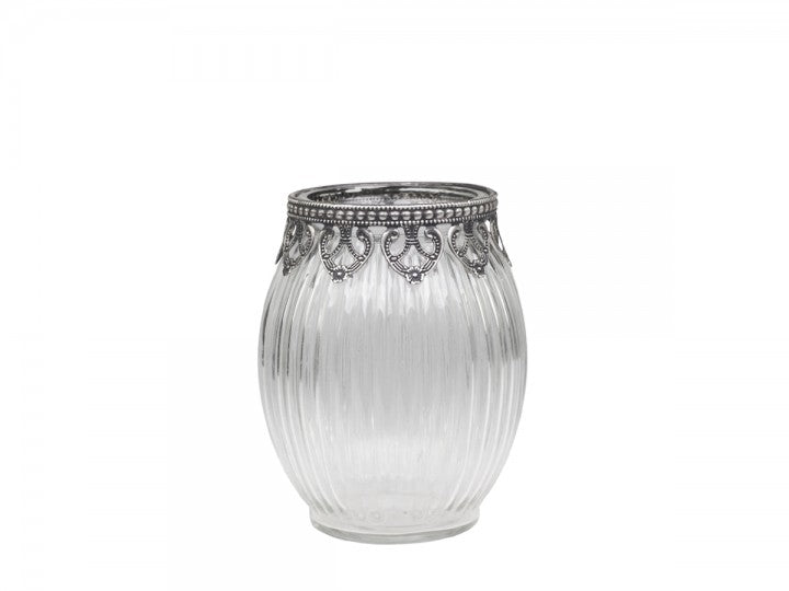 Dekorativ Vas med silverdekoration H14 / Ø11 cm klar 1 st