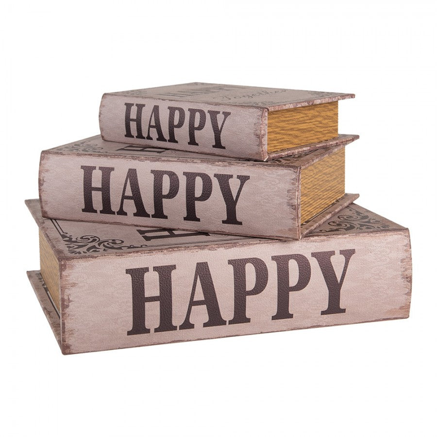 Dekoration Boklåda Set med 3 böcker 27 /22/17 cm Beige Wood