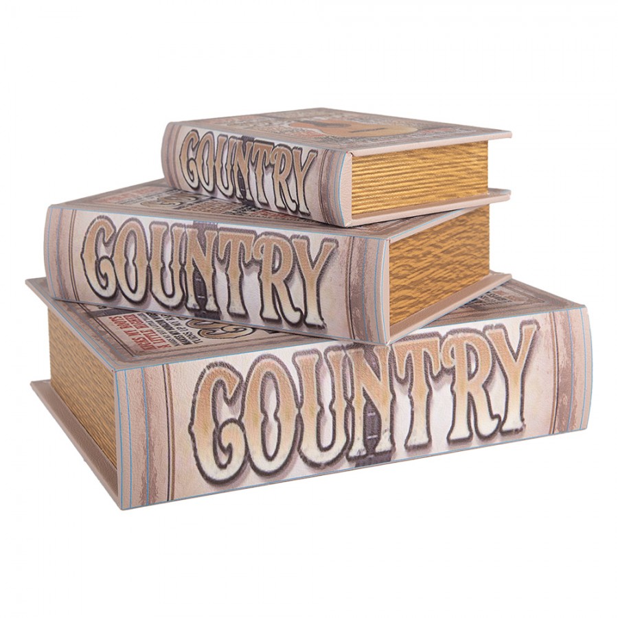 Dekoration Boklåda Set med 3 böcker 27 /22 /17 cm Beige Wood