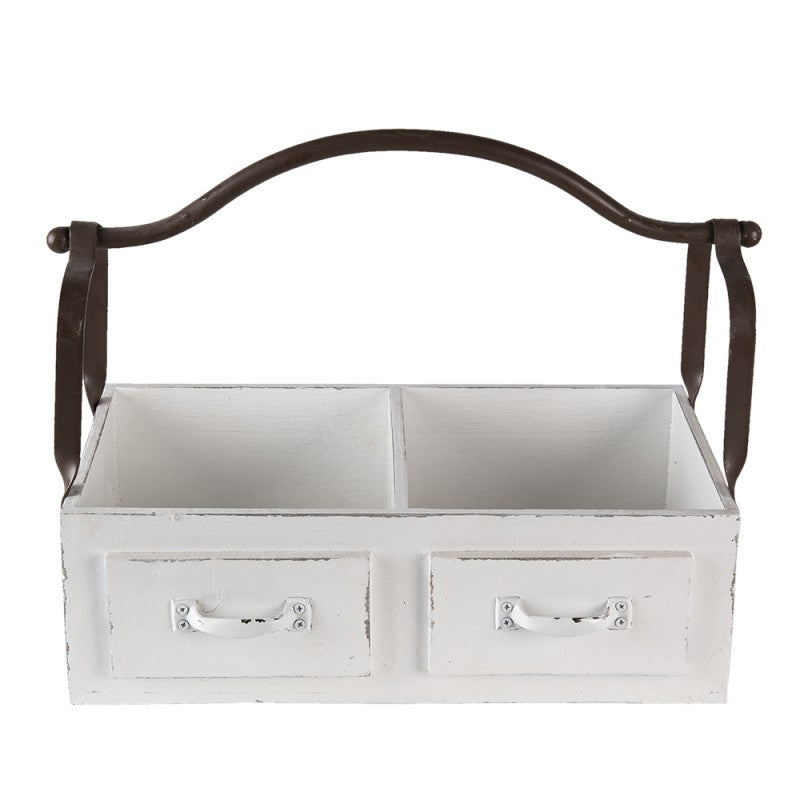 Dekorativ korg Förvaringskorg 41x19x29 cm Vit trä/metall rektangel