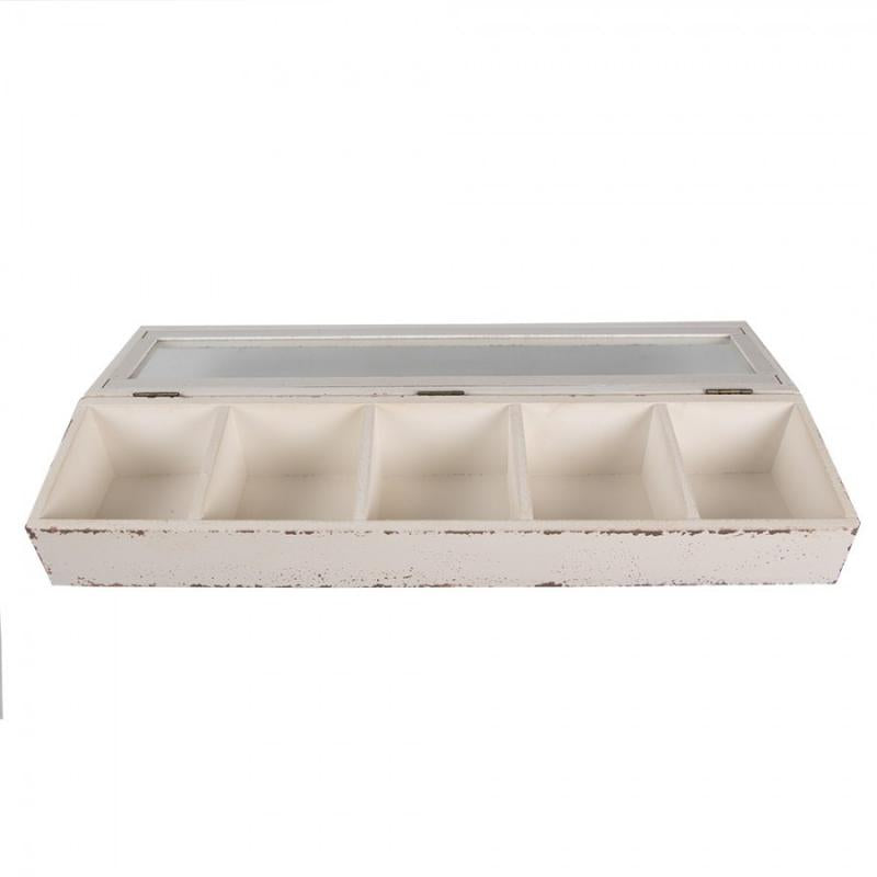 Dekorativ Låda Trälåda med lock Vit 60x13x10
