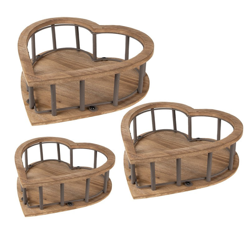 Dekorativ korg Förvaringskorg 3-pack Hjärta Brun 33x33x10
