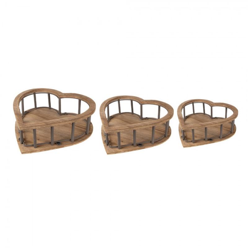 Dekorativ korg Förvaringskorg 3-pack Hjärta Brun 33x33x10
