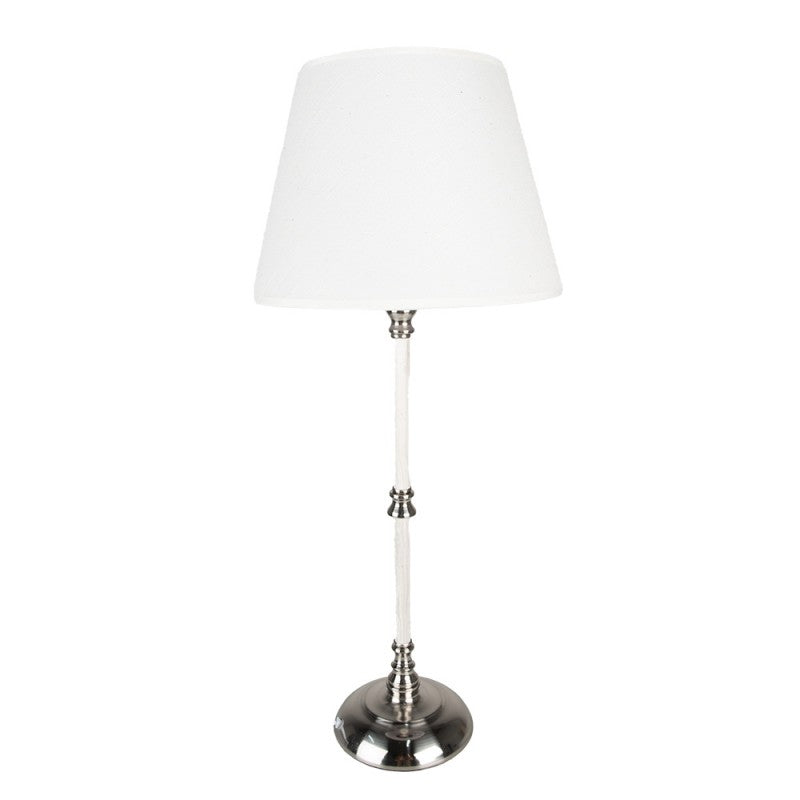 Bordslampa Ø 18x44 Cm Vit Silver Järn Textil