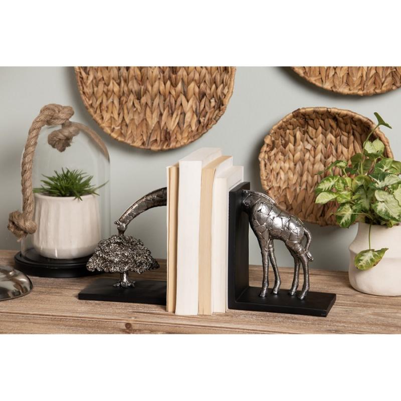 Dekoration Bokstöd Set Om 2 Giraffe 30x10x18 Cm Silver Plast