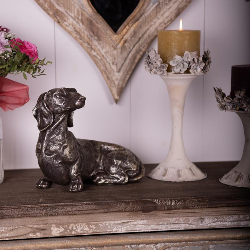 Dekoration Djur Hund 23 Cm Silverfärgad polyresin