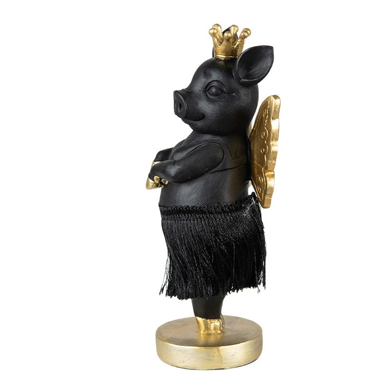 Dekoration Djur Gris 18 Cm Svart Guld Färg Polyresin