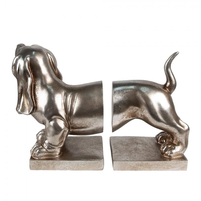 Dekoration Bokstöd Set med 2 hundar Tax 36x12x19 Cm Antiksilver