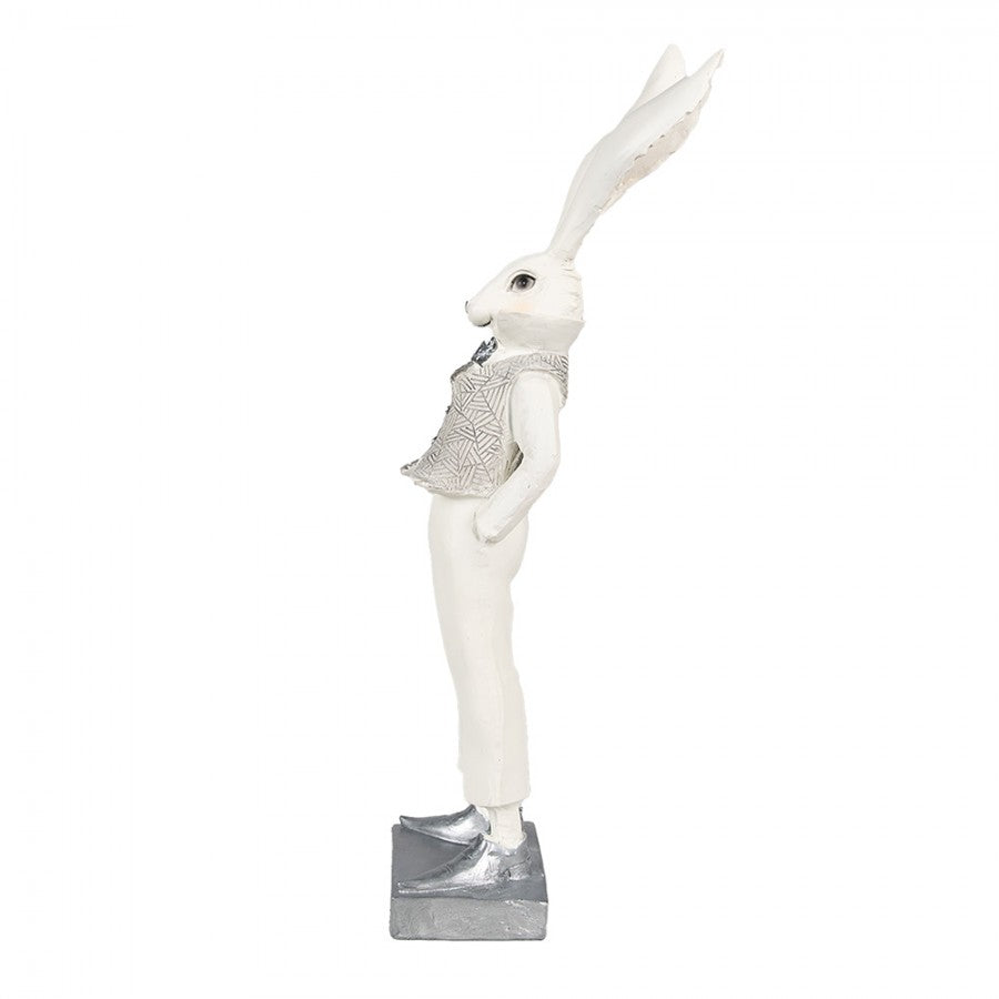Påskdekoration Kanin 36 Cm Vit Silverfärgad Polyresin
