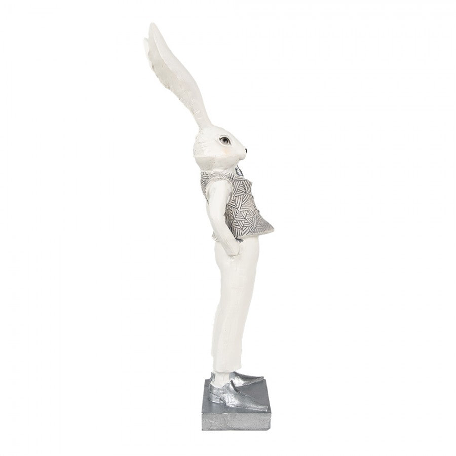 Påskdekoration Kanin 36 Cm Vit Silverfärgad Polyresin